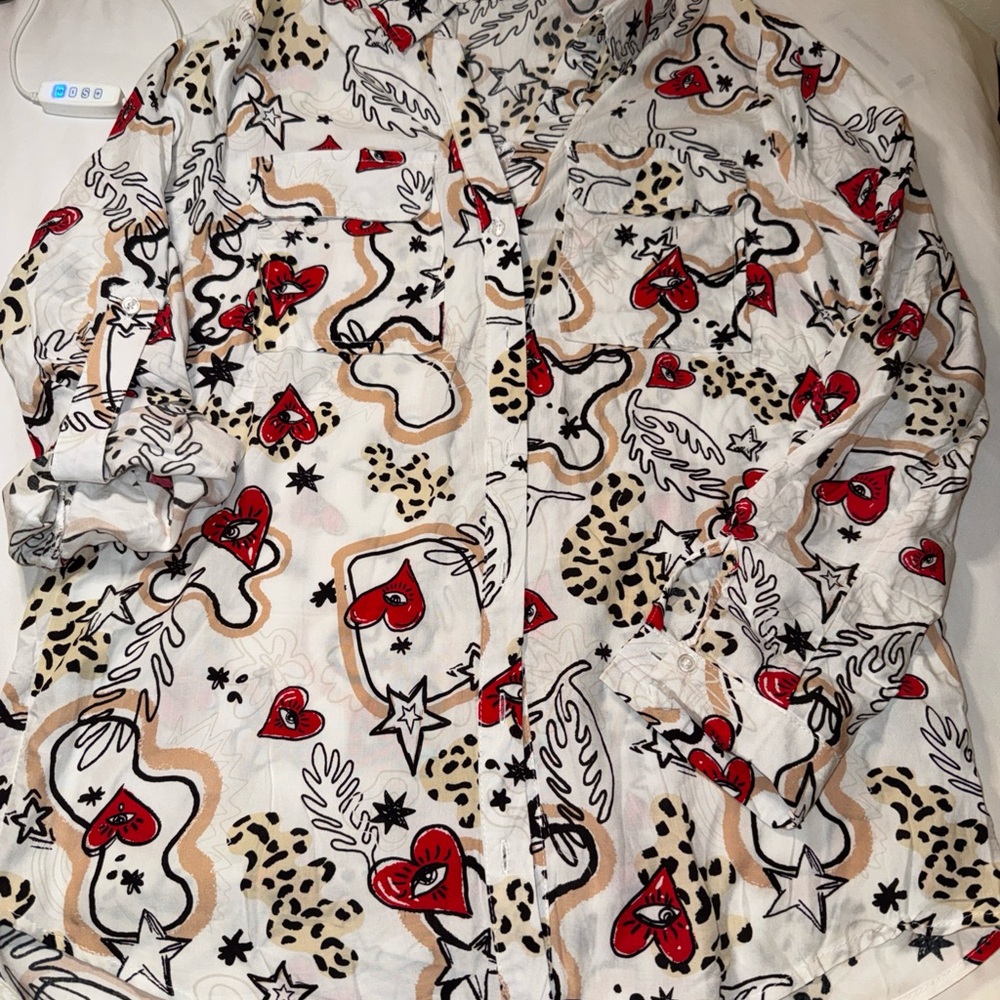 Heart Patterned Button Down Shirt - image 2